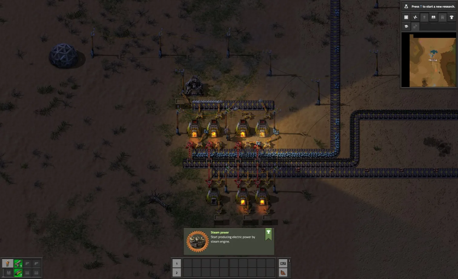 capture d&#x27;écran du jeu factorio, on voit des ressources naturelles qui sont fondues pour former des alliages