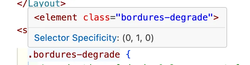 selector specificity dans l'éditeur vscode
